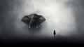 Enigmatic Surrealistic Dystopia: Woman And Elephant In The Fog