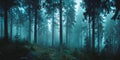Enigmatic Teal Forest Misty Woodscape Royalty Free Stock Photo