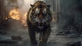 Enigmatic Tiger In The Hobbit Style Amidst Intense Fire