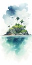 Enigmatic Tropics: Aggressive Digital Illustration Of A Watercolor Island