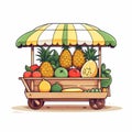 Enigmatic Tropics A Colorful Cartoon Fruit Cart With A Tupinipunk Twist