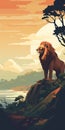 Enigmatic Tropics: A Majestic Lion On A Rock - 8k Resolution Illustration