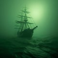 Enigmatic Voyage: Sailing Ship in the Mystical Bermuda Triangle Mist