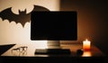 Enigmatic workspace casting a haunting bat shadow on a quiet night Generative AI Royalty Free Stock Photo