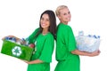 Enivromental activists holding box of recyclables and standing b Royalty Free Stock Photo