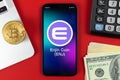 Enjin ENJ coin symbol. Trade with cryptocurrency, digital and virtual money, banking with mobile phone concept. Business