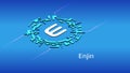 Enjin ENJ isometric token symbol in digital circle on blue background. Royalty Free Stock Photo