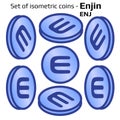 Enjin ENJ set of simple coins in isometric view in blue isolated on white. Royalty Free Stock Photo