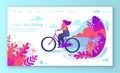 Healthy lifestyle concept for mobile website, web page. Bicycle riding girl.
