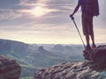 Enjoy the amazing view from top of the world. Hiker take rest Royalty Free Stock Photo