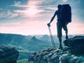 Enjoy the amazing view from top of the world. Hiker take rest Royalty Free Stock Photo