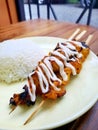 enjoy barbecue spiced chicken satay with the addition of delicious mayonnaise sauce.