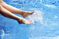 Enjoy beautiful girl relaxing in swimming pool, Legs of woman in water. Royalty Free Stock Photo