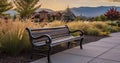 Enjoy the Beauty of a Park with Metal Benches, Overlooking Residential Areas Against a Mountainous Skyline Royalty Free Stock Photo