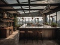 A luxurious rooftop bar with panoramic views of the cityscape created with Generative AI