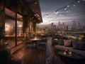 A luxurious rooftop bar with panoramic views of the cityscape created with Generative AI