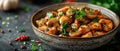 Enjoy Chicken Marsala with mushrooms in flavorful wine sauce and garlic herbs. Concept Chicken Royalty Free Stock Photo