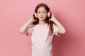 Enjoy children sound entertainment headphones audio small little cute music listen kid girl childhood Royalty Free Stock Photo