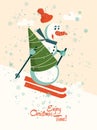 Enjoy Christmas time. Happy New year and a very Merry Christmas. Vector greeting postcard with snowman