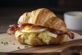 A healthy breakfast sandwich with a fluffy egg, crispy bacon, and melty cheese. (Generative AI)