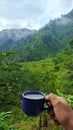enjoy coffee in the morning in a cool and beautiful mountain area