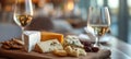 Cheese board with wine glasses gourmet food platter appetizer selection delectable culinary experience Royalty Free Stock Photo