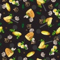 Enjoy Delicious Garlic Bread Vector Graphic Art Seamless Pattern Royalty Free Stock Photo