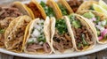 Enjoy a delicious variety of tacos featuring grilled chicken, carne asada, and carnitas, Ai Generated