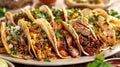 Enjoy a delicious variety of tacos featuring grilled chicken, carne asada, and carnitas, Ai Generated