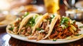 Enjoy a delicious variety of tacos featuring grilled chicken, carne asada, and carnitas, Ai Generated