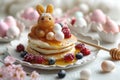 A Decadent Easter Breakfast Fluffy Pancakes with Honey and Berries, Perfect for a Festive Morning