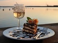 Enjoy a dessert of cake and drinks while looking at the sea view.