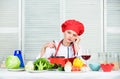 Enjoy easy ideas for dinner. Woman enjoy cooking food. Housekeeping and culinary. Housewife prepare meal with wine Royalty Free Stock Photo