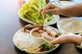 Enjoy eat with Vietnamese Meatball Wraps (Nam-Neung) Royalty Free Stock Photo
