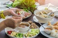 Enjoy eat with Vietnamese Meatball Wraps (Nam-Neung) Royalty Free Stock Photo