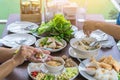 Enjoy eat with Vietnamese Meatball Wraps (Nam-Neung) Royalty Free Stock Photo