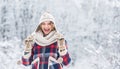 Enjoy every snowflake. Cheerful emotional girl having fun outdoors. Winter outfit. Woman wear warm accessories stand in