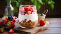 Enjoy a fresh and nutritious breakfast of granola, yogurt, and berries. Royalty Free Stock Photo