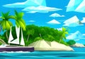 Illustration of Luxury Sailboat and Tropical Island with Crystal-Clear Waters Royalty Free Stock Photo