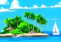 Idyllic Illustration of Luxury Sailboat and Tropical Island with Crystal-Clear Waters Royalty Free Stock Photo