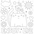 Enjoy life. Coloring page. Black and white vector illustration.