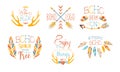 Enjoy the Little Things Hand Drawn Badges Set, Boho Spirit Wild Free, Dream on, Ethnic Boho Logo Templates Vector