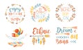 Enjoy the Little Things Hand Drawn Badges Set, Wild and Free, Boho Dream on, Ethnic Logo Templates Vector Illustration