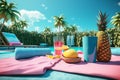 Tropical Poolside Paradise with Cocktails and Loungers