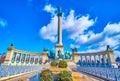 Enjoy magnificent Millennium Monument complex with high column with statue of Archangel Gabriel on the top, Budapest, Hungary