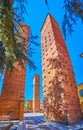 Enjoy magnificent medieval towers in old district of Pavia, Italy Royalty Free Stock Photo