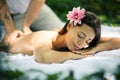 Enjoy in massage at nature. Young women. Close up. Royalty Free Stock Photo
