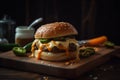 A juicy burger with sliced jalapeÃ±os, melted pepper jack cheese