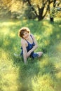 Enjoy Nature. Healthy Smiling Girl in the Spring Park. Sunny day. Vertical outdoor portrait of beautiful young 30 years old woman Royalty Free Stock Photo