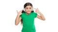 Enjoy non stop music. Little girl listen music modern headphones. Play music anywhere, even without internet. Small
